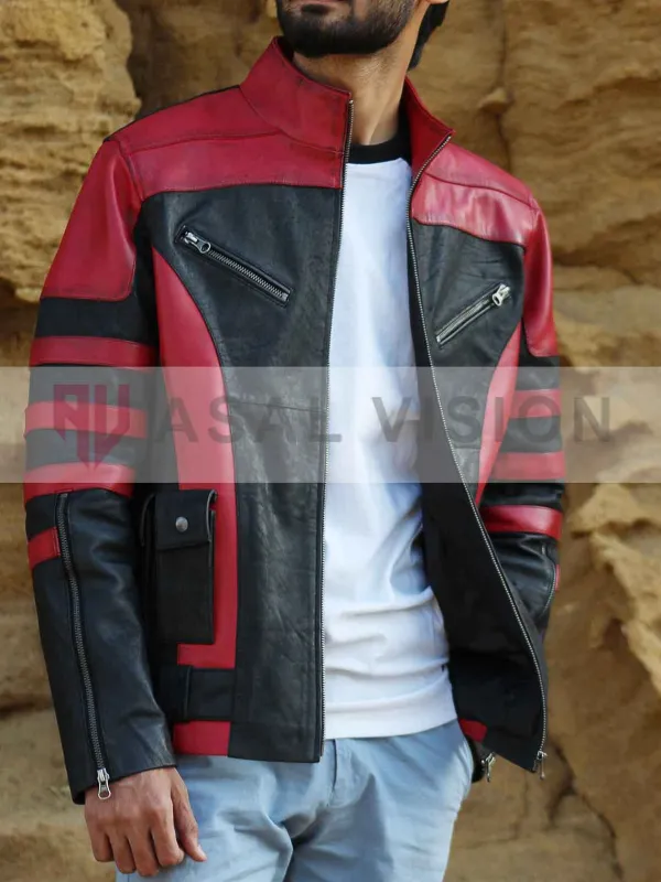 Asal Vision Leather Jackets | Red One Dwayne Johnson Leather Jacket Waxed Red And Black