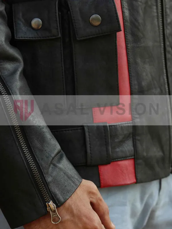 Asal Vision Leather Jackets | Red One Dwayne Johnson Leather Jacket Waxed Red And Black