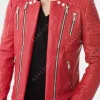Asal Vision Quilted Jackets | Biker Jackets | Quilted Biker Style Zipper Leather Jacket Mens Red