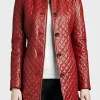 Asal Vision Leather Coats | Women Coats | Quilted Leather Coat For Women Red