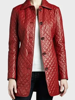Asal Vision Leather Coats | Women Coats | Quilted Leather Coat For Women Red