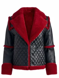Asal Vision Leather Jackets | Red Shearling Jacket For Women’s Red/Black