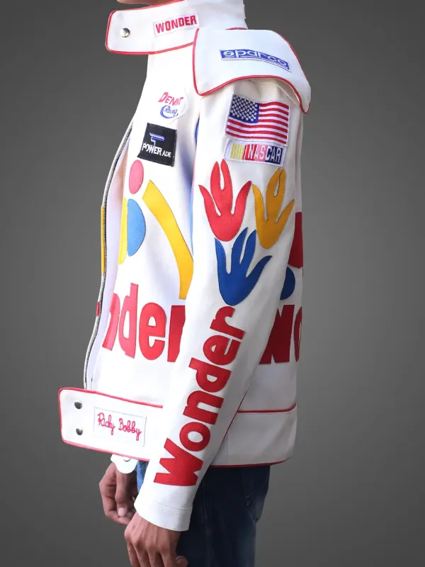 Asal Vision Leather Jackets | Ricky Bobby Jacket White And Blue