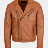 Asal Vision Biker Jackets | Leather Jackets | Roy Biker Leather Padded Jacket Tan