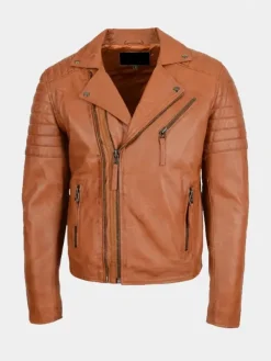Asal Vision Biker Jackets | Leather Jackets | Roy Biker Leather Padded Jacket Tan