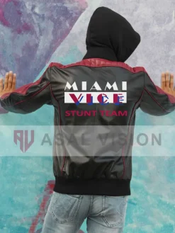 Asal Vision Black Jackets | Bomber Jackets | Ryan Gosling Miami Vice Stunt Team Jacket Black And Burgundy