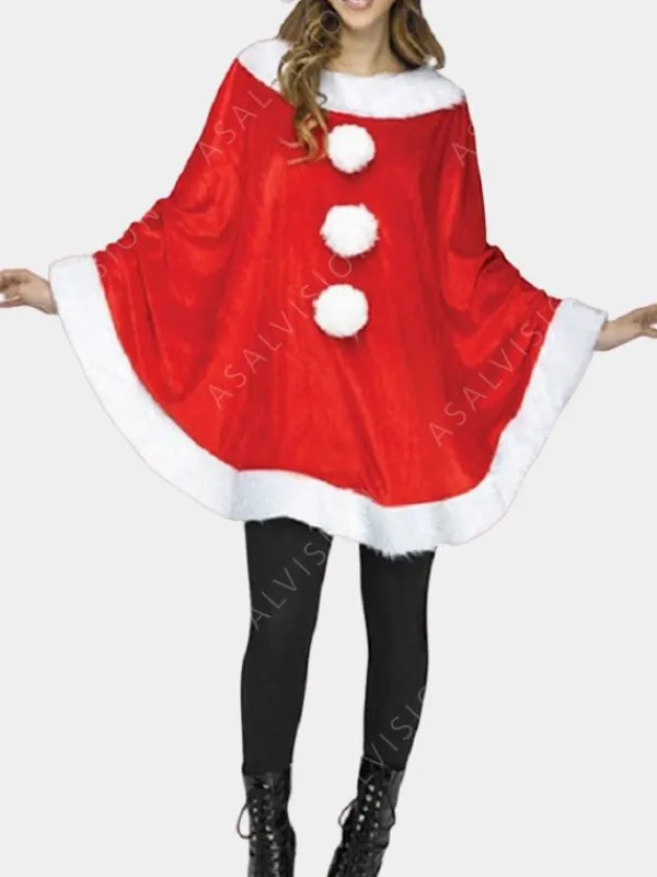 Asal Vision Women Coats | Santa Claus Cape Poncho For Women Red & White