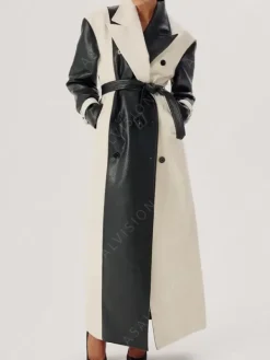 Asal Vision Women Coats | Selena Gomez Leather Coat Black And White