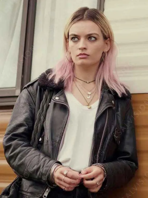 Asal Vision Leather Jackets | Sex Education Emma Mackey Leather Jacket Black