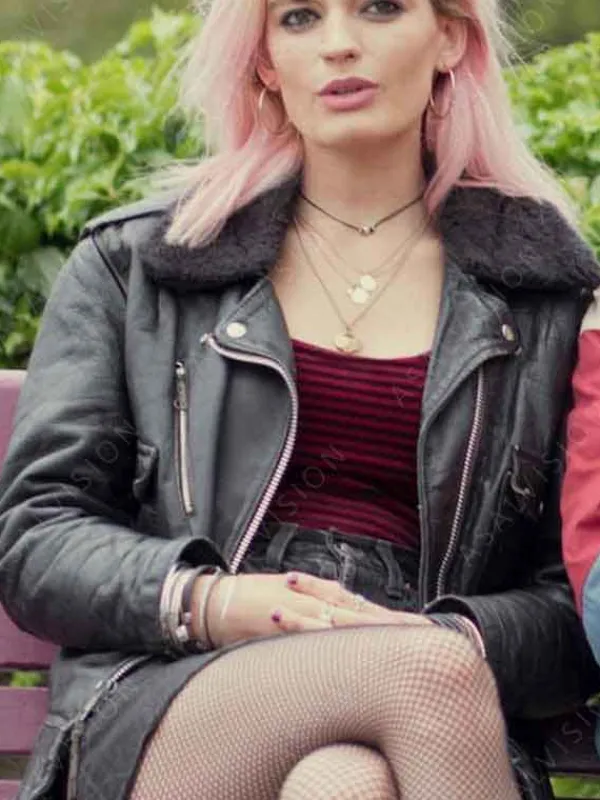 Asal Vision Leather Jackets | Sex Education Emma Mackey Leather Jacket Black