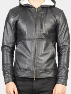 Asal Vision Black Jackets | Hooded Jackets | Smooth Hooded Leather Jacket For Men’s Black