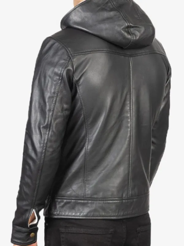 Asal Vision Black Jackets | Hooded Jackets | Smooth Hooded Leather Jacket For Men’s Black