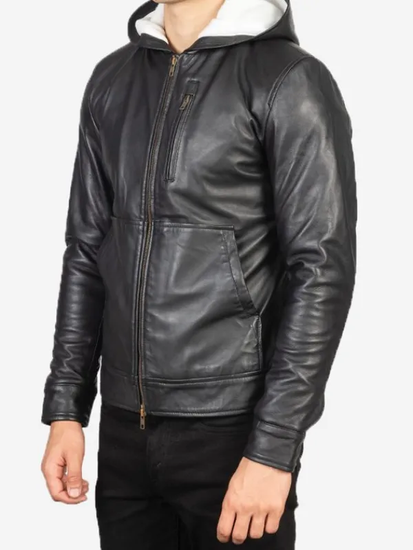 Asal Vision Black Jackets | Hooded Jackets | Smooth Hooded Leather Jacket For Men’s Black