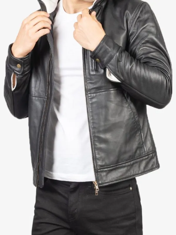 Asal Vision Black Jackets | Hooded Jackets | Smooth Hooded Leather Jacket For Men’s Black