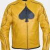 Asal Vision Biker Jackets | Spades Logo Cafe Racer Leather Jacket Yellow