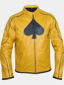 Asal Vision Biker Jackets | Spades Logo Cafe Racer Leather Jacket Yellow