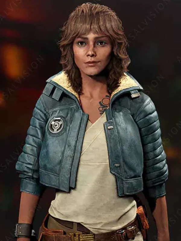 Asal Vision Leather Jackets | Star Wars Outlaws Kay Vess Jacket Waxed Blue