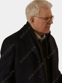 Asal Vision Men Coats | Steve Martin Only Murders In The Building S02 Black Trench Coat Black Plaid Checkered Design