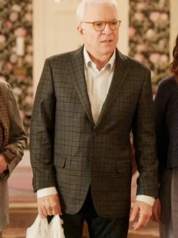 Asal Vision Blazers | Steve Martin Only Murders In the Building Plaid Blazer Grey With Black Plaid Checked Design
