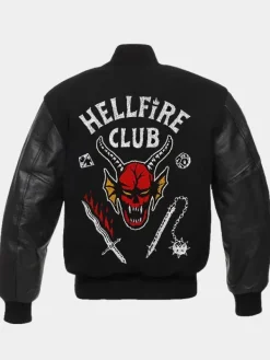 Asal Vision Cotton Jackets | Stranger Things Hellfire Club Varsity Jacket Black