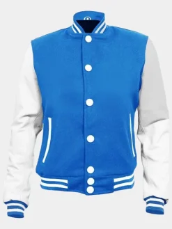 Asal Vision Varsity Jackets | Stylish Blue Varsity Bomber Jacket For Men’s Blue & White