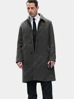 Asal Vision Men Coats | Succession Season 4 Kendall Roy Trench Coat Gray