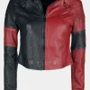 Asal Vision Leather Jackets | Suicide Squad Live Fast Die Clown Harley Quinn Leather Jacket Black & Red