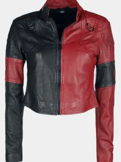 Asal Vision Leather Jackets | Suicide Squad Live Fast Die Clown Harley Quinn Leather Jacket Black & Red