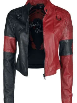 Asal Vision Leather Jackets | Suicide Squad Live Fast Die Clown Harley Quinn Leather Jacket Black & Red