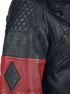 Asal Vision Leather Jackets | Suicide Squad Live Fast Die Clown Harley Quinn Leather Jacket Black & Red
