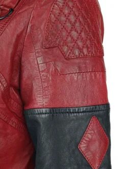 Asal Vision Leather Jackets | Suicide Squad Live Fast Die Clown Harley Quinn Leather Jacket Black & Red