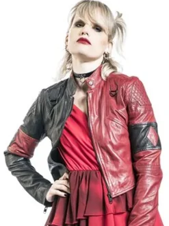 Asal Vision Leather Jackets | Suicide Squad Live Fast Die Clown Harley Quinn Leather Jacket Black & Red
