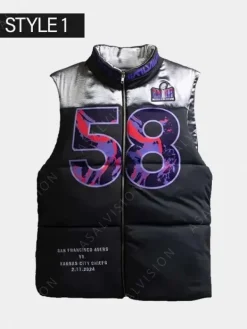 Asal Vision Vests | Vests | Super Bowl LVIII Kristin Juszczyk Puffer Vest Black and Silver