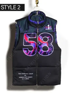 Asal Vision Vests | Vests | Super Bowl LVIII Kristin Juszczyk Puffer Vest Black and Silver