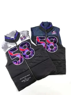 Asal Vision Vests | Vests | Super Bowl LVIII Kristin Juszczyk Puffer Vest Black and Silver