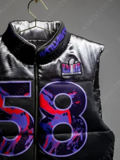 Asal Vision Vests | Vests | Super Bowl LVIII Kristin Juszczyk Puffer Vest Black and Silver