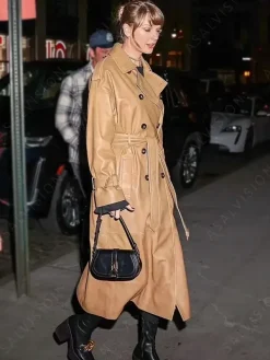Asal Vision Women Coats | Taylor Swift Leather Trench Coat Tan