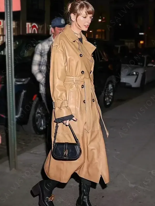 Asal Vision Women Coats | Taylor Swift Leather Trench Coat Tan