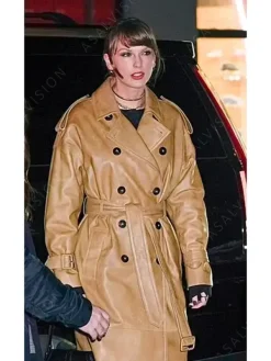 Asal Vision Women Coats | Taylor Swift Leather Trench Coat Tan