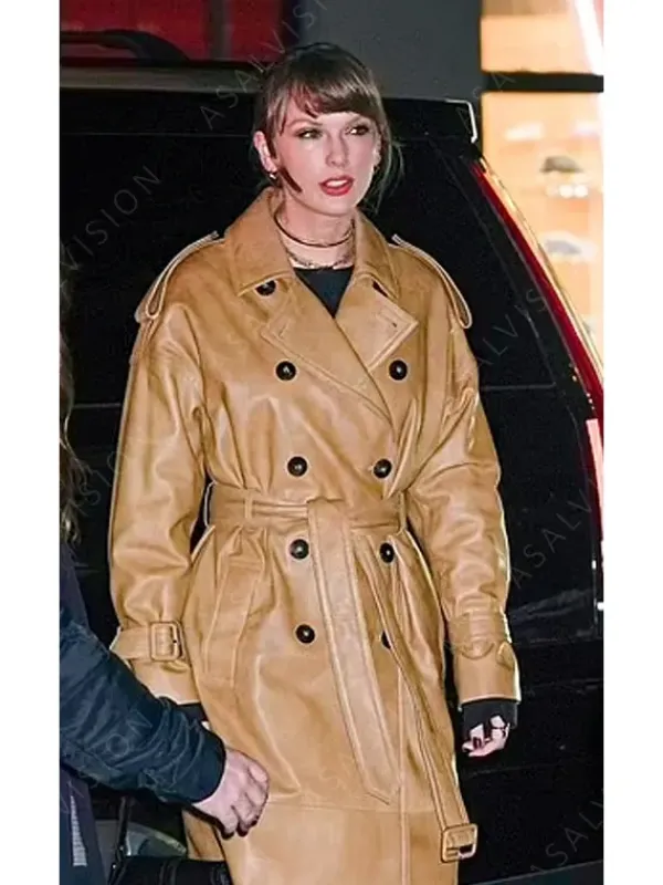 Asal Vision Women Coats | Taylor Swift Leather Trench Coat Tan