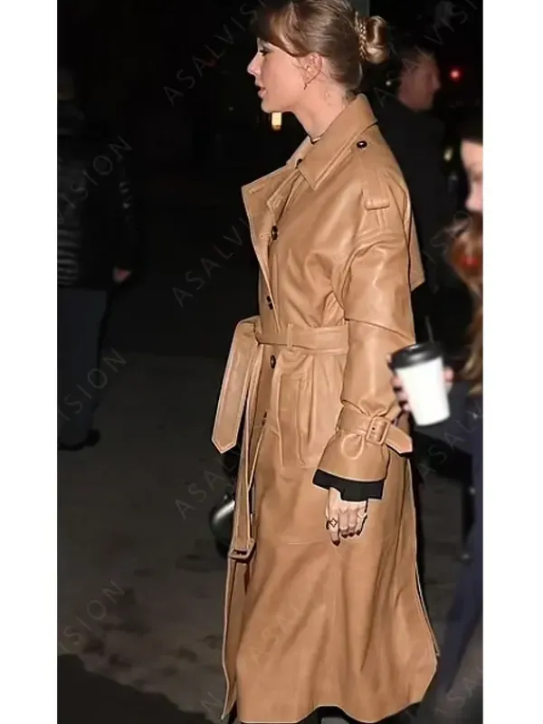 Asal Vision Women Coats | Taylor Swift Leather Trench Coat Tan