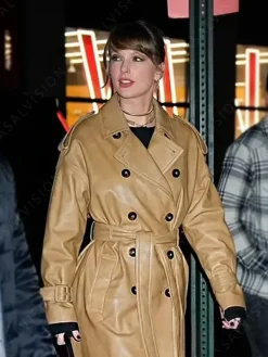 Asal Vision Women Coats | Taylor Swift Leather Trench Coat Tan