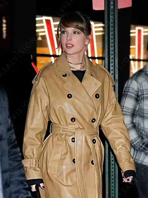 Asal Vision Women Coats | Taylor Swift Leather Trench Coat Tan