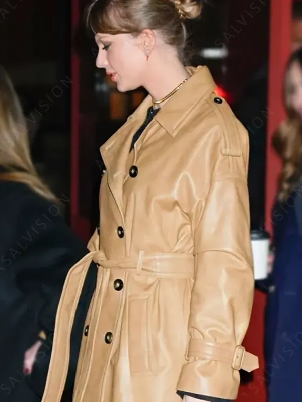 Asal Vision Women Coats | Taylor Swift Leather Trench Coat Tan