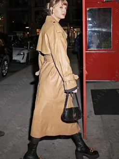 Asal Vision Women Coats | Taylor Swift Leather Trench Coat Tan