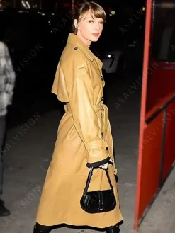 Asal Vision Women Coats | Taylor Swift Leather Trench Coat Tan