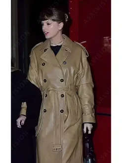Asal Vision Women Coats | Taylor Swift Leather Trench Coat Tan