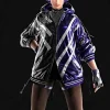 Asal Vision Leather Jackets | Tekken 8 Reina Mishima Purple And Black Jacket Purple And Black With Silver Stripes
