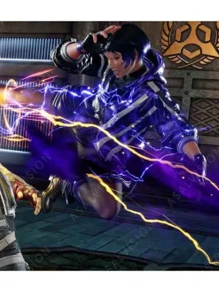 Asal Vision Leather Jackets | Tekken 8 Reina Mishima Purple And Black Jacket Purple And Black With Silver Stripes
