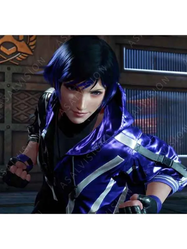 Asal Vision Leather Jackets | Tekken 8 Reina Mishima Purple And Black Jacket Purple And Black With Silver Stripes